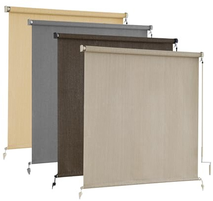 AOSKY Sun Shades Outdoor Patio - Cordless Outdoor Roller Shades for Porch, Roll Up Blinds Cloth for Pergola Balcony Backyard Windows, 96 W x 96 H, Sesame