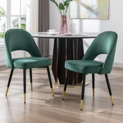 Ya-Home Esszimmerstühle 2er Set, Küchenstuhl aus Samt, Grün | Gepolsterte Esstischstühle mit Metallbeinen & Rückenlehne, Polsterstuhl Akzentstuhl für Esszimmer & Wohnzimmer