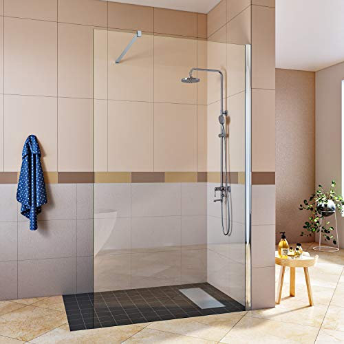 SIRHONA Porte de Douche Coulissante 90x200 cm, Verre Trempé 8mm Transparent, Isolation Thermique, Étanche, Barre en Acier Inoxydable, Montage Murale Réglable -15mm, Design Moderne pour Salle de Bain