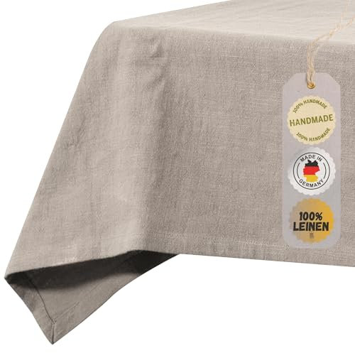 chambry Tischdecke 100% Leinen Stonewashed – Handarbeit Made in Germany – Größe und Farbe wählbar – hochwertige und nachhaltige Tischwäsche aus Naturmaterial - Sand 130cm x 280cm