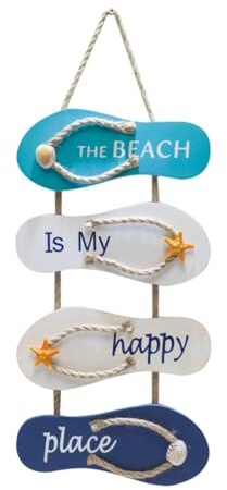 Wooden Beach Slippers Wall Decoration With 3D Shells Starfish Hanging Decoration Ocean Furniture Decorations Beach Style Wall and Door Decorations For Bedrooms Rooms Walls Doors