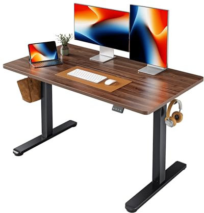 FEZIBO Schreibtisch Höhenverstellbar Elektrisch, 120 x 60 cm Stehschreibtisch mit Memory-Steuerung und Anti-Kollisions Technologie, Schwarzer Rahmen/Schwarze Walnuss Tischplatte