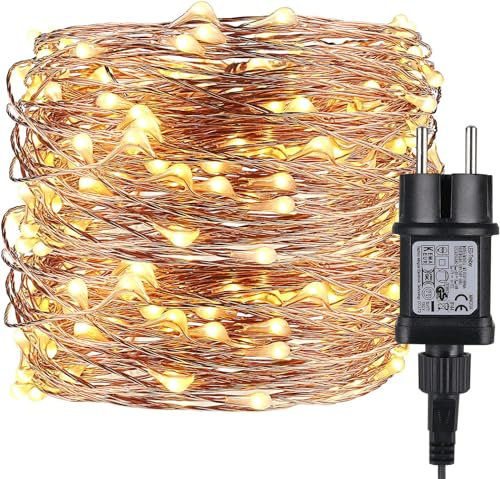ALED LIGHT Catena luminosa 32M 320LED, IP65 Impermeabile Filo di Rame Luci LED con adattatore di alimentazione, 24V Light String Decorazione per la festa di Natale Garden Home (Bianco caldo)