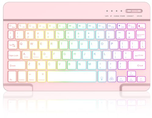 HZD Bluetooth Keyboard, iPad Tablet Rechargeable Wireless Keyboard, QWERTY | Quiet Portable for iPad, iPhone, Samsung, Lenovo, Huawei, Compatible Windows/Android/iOS (Light pink)