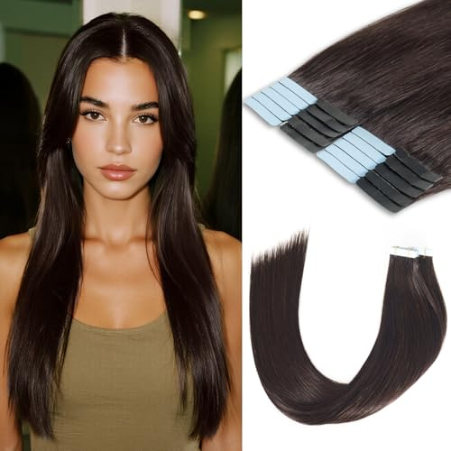 LuxeTress Tape Extensions Echthaar 20 Stück 50g 40 cm Remy Tape in Extensions Echthaar, Seidig Glatt Haarverlängerung Echthaar Extensions Echthaar Tape (16in, 50g, #2)