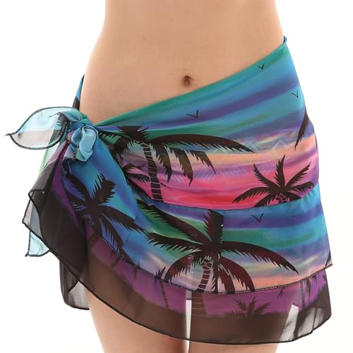 AffeGifts Pareo für Den Strand, Kurze Sarong Tuch Damen Strandbekleidung Doppelschicht Rüschen Bikini Sarong Wrap für Reisen Schwimmen Sommerurlaub Strandpool ﻿ (Rosa und Blau)