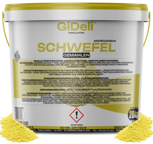 GiDeli Schwefelpulver 20 kg im Eimer - Schwefel Dünger zum Ansäuern