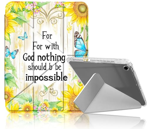 DISUOFEART for iPad 9th/ 8th/ 7th Generation Case 10.2 Inch, Sunflower Butterfly Faith Slim Stylish Clear Protective Cover with Pencil Holder, Multi-Angle Folding Y-Shaped Stand & Auto Sleep/Wake