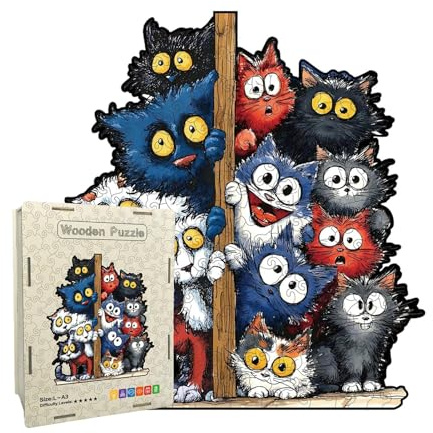 Katzen Holzpuzzle,Präzises 3D Dekorations Set | Anspruchsvolle Puzzles Aus Holz | Für Erwachsene,Kinder,Freunde,Zuhause,Innenbereich,Wand und