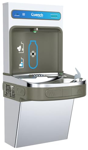 Quench Wall Mounted Mains Fed Water Bottle Filling Station and Drinking Fountain - Perfect for Offices, Gyms, Schools & More - Hands Free Water Dispenser and Water Bottle Filler (Grey)