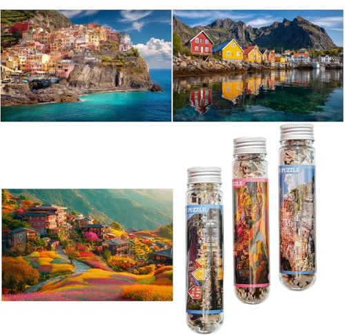 Luneko Small Jigsaw Puzzles for Adults Challenging Puzzle Small Puzzles Mini Jigsaw Puzzles 150 Pieces Micro Tiny Puzzle Mountain Norway Italy Village Landscape Travel Puzzle 6 x 4 Inch 3 Packs