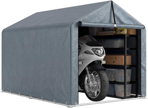 Outsunny Garagenzelt 2,2 x 1,6 m Wasserdicht Stahlrahmen Dunkelgrau | Rollbar Reißverschlusstür, Satteldach, UV-beständig, Gerätezelt, Zeltgarage, Unterstand für Gartengeräte Werkzeuge