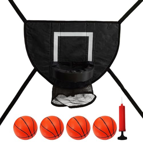 Trampolin Basketballkorb Zubehör, weicher Basketball-Reifen mit 4 Bällen & Pumpe - Outdoor Basketballkorb für Trampolin - Gartenspielzeug für Kinder, Garten & Rasen