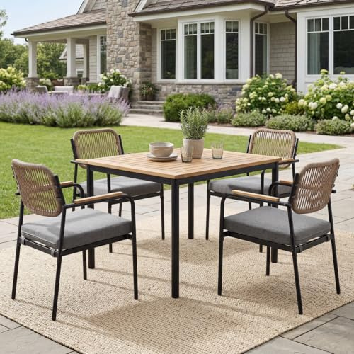 Ya-Home Set di 4 Sedie da Esterno, Sedie da Giardino Impilabili per Esterni Moderne, Sedie da Balcone in Corda, Cuscino Rimovibile, Rivestimento in Tessuto Resistente, Grigio