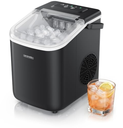 Arendo - Eiswürfelmaschine klein – max. 12 kg Eis pro Tag – 2 Größen große Würfel und kleine Würfel - großes Sichtfenster – doppelwandig – Eiswürfel Bullet – Tragegriff - Ice Maker