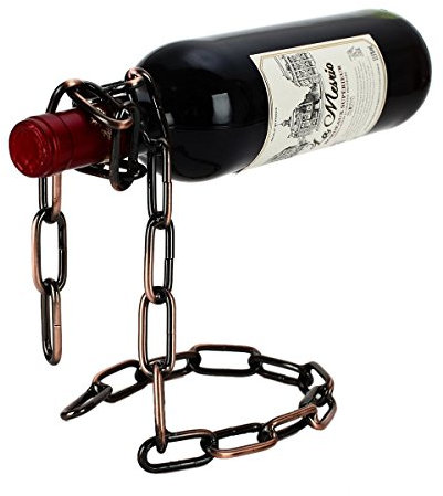 Fantes - Porte-Bouteille de vin, Chaîne Magique, en Acier Inoxydable de vin Bouteille de Vin Support Fantaisie Cadeau pour décoration de Cuisine Bronze
