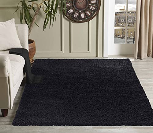 Serdim Rugs Living Room Shaggy Area Rugs, Polypropylene, Black, 200x290cm(6'7x9'6)