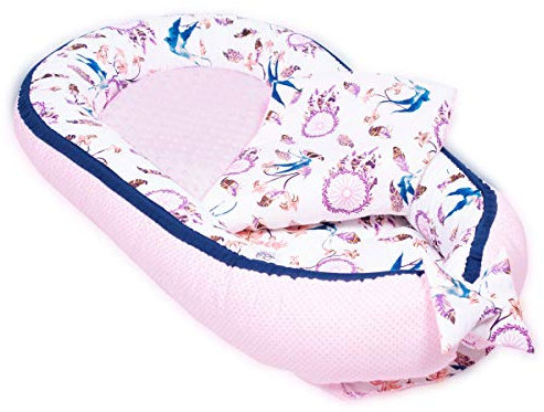 PALULLI Babynest, multifunktionales Kuschelnest mit Weiches zusätzlicher Matratze, Kokon, Nestchen, Babybett, Reisebett für Neugeborene, 100% Baumwolle Oeko-TEX, HERGESTELLT IN DER EU (Swallows)