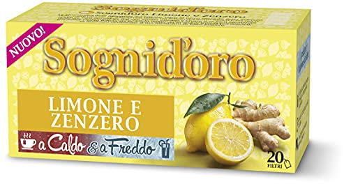 Sogni d'oro Infuso Caldo e Freddo Limone e Zenzero, astuccio da 20 Filtri, 40 gr, gusto tonico ed energico, da gustare in ogni occasione, estate e inverno.