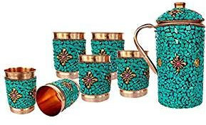 Varmohey Carafe à eau 100% cuivre pour le bienfait de la santé/Ayurveda avec 6 verres