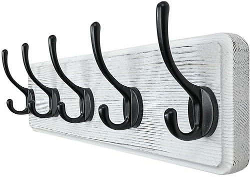 WEBI Garderobenleiste,Garderobenhaken,Wandgarderobe Holz mit 5 Haken,Kleiderhaken Wand,Hakenleiste Garderobe,Jackenhalter Wand für Mäntel,Jacken,Schwarz auf Weiß