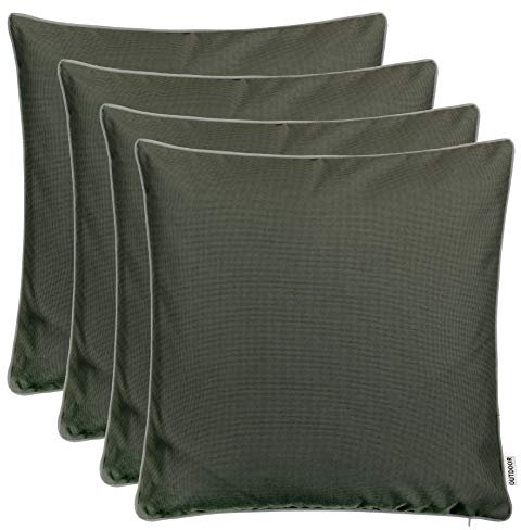 Brandsseller 4er Set Outdoor Kissen 45x45 cm – Wetterfeste Zierkissen mit Paspel – Wasserabweisende Gartenkissen & Dekokissen für draußen – Sofakissen für Balkon & Terrasse – Anthrazit