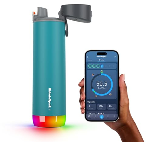 Hidrate Spark - Botella de agua inteligente hecha de acero, rastrea cuando bebes agua y brilla para recordarte que te mantengas hidratado, tapa estilo Chug (color verde, 621 ml)