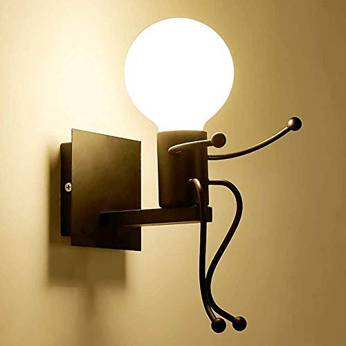 Humanoide LED Lámpara de Pared, Robot Luz de Pared Hierro E27,Aplique de metal industrial Creatividad Art Deco Estilo, Para Dormitorio, Cocina, Restaurante, Cafetería, Comedor, Negro