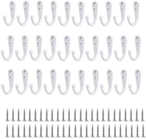 JZK 30 Ganci da Parete in Metallo Bianco Con Viti - Appendiabiti Singoli per Vestiti, Tazze, Utensili, Asciugamani