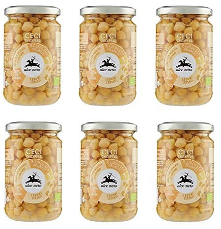 6x Alce Nero Legumi Lessi Ceci Gekochte Hülsenfrüchte Bio-Kichererbsen Glas 300g