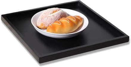 Tee Tablett, Tablett Schwarz Massivholz Tee Tablett 30x30cm Deko Tablett, Serviertablett Schwarz Aus Massivem Holz Eckig Dekotablett Für Tee Kaffee Getränke Snacks Speisen Frühstück