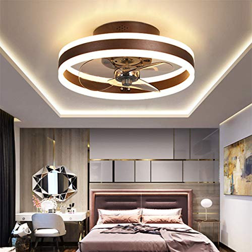 TATANE Reversible Led Ventilador Techo con Luz Silencioso y Mando 6 Velocidades Dormitorio Lamparas Ventilador de Techo Salon Moderno Φ40cm 24W Regulable Pequeño Luz Techo,Marrón