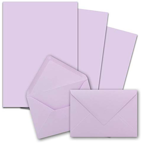 50x Briefpapier-Sets DIN A5 mit C6 Briefumschlägen - Lila - Nassklebung - mattes Schreibpapier mit Kuverts - FarbenFroh by GUSTAV NEUSER