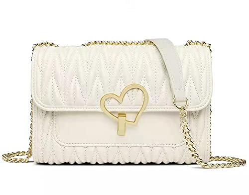 zhongningyifeng Umhängetasche für Damen Kleine, süße Leder Mini Kettentasche für Mädchen, Crossbody Geldbörsen Mode mit Kettenriemen (white)