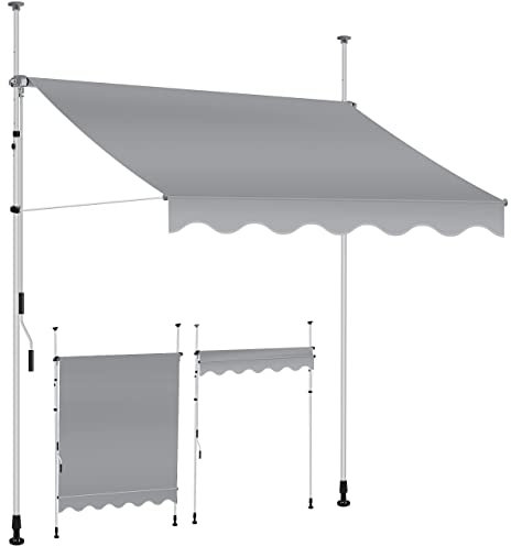 KESSER® Toldo para balcón con manivela, toldo para Balcones, Resistente a los Rayos UV, Regulable en Altura, Repelente al Agua, protección Solar, Cubierta para Patios, Gris 250cm