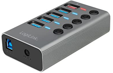 LogiLink UA0386 - Hub USB 3.2 Gen 1 (4 Puertos + 1 Puerto de Carga rápida, Interruptor de Encendido/Apagado)