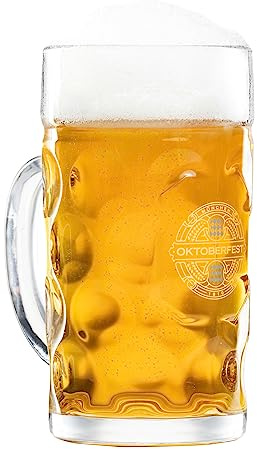 BAVARIA TRACHTEN Oktoberfest Glass Beer Mug - Authentic Beer Stein - Traditional German Beer Mugs - Franziskaner Mug Weissbier Glass - 1 Liter 34 oz Beer Mug - Extra Large