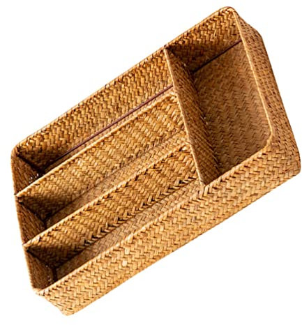 PATKAW Plateau de Couverts Rattan Ustensiles Tiroir Organisateur en Osier en Osier Panier de Couverts de Couverts D' Organisateur de Plateau de Fermeture de Fourchette Tissée Tissu