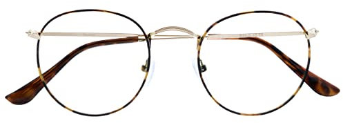 OPULIZE Sol - Lesebrille Blaulichtfilter Runder Metall Retro Rahmen Verbessern Den Schlaf Computer Gaming Entspiegel Braun Schildpatt Herren Damen B94-2 +3.00