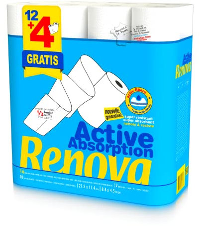 Renova Essuie-tout Active Absorption 12+4 rouleaux, 2 plis blanc