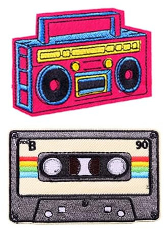 KUPOOL 2Pcs Iron on Patches Music Lovers Vintage Tapes and Recorders Clothes Embroidery Cloth Embroidered Sew on/Iron-on Punk Applique for Hat Pants DIY Patch, blue, F, (sx25-1)