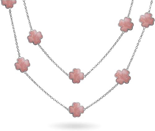 Bling Jewelry De Fleurs Blanches Long Collier Station Émail Nacré Plaqué Argent Et Fr-Auction Title Pour Femmes