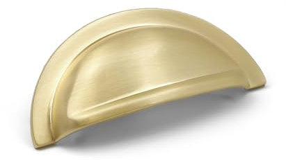Brass Kitchen Door Cup Handle Brushed Gold Half Moon Shaker Pull 76mm Centres Cupboard Cabinet Drawer Knob Furniture Replacement Upcycle Hardware