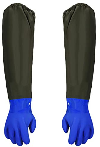 thirei Teichhandschuhe, Lang PU Sandstrahlen Wasserdicht Arbeitshandschuhe, Teichpflege Handschuhe & Arbeitshandschuhe Wasserdicht, 70cm Fischerhandschuhe, 1 Paar