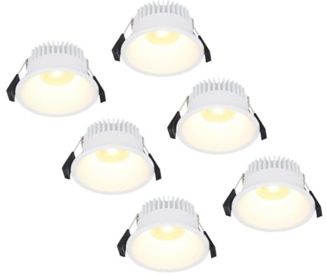 HOFTRONIC - Finn - 6er LED Einbaustrahler Rund Weiß - 2700K Warmweiß - 10 Watt 900 Lumen Dimmbar - IP44 Deckenstrahler für innen, außen, Badezimmer