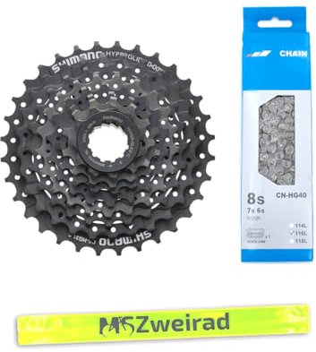 MSZweirad Shimano Verschleißset Kassette CS-HG31 8-Fach + passende Kette CNHG40 Abstufung auswählbar aus 11-30 | 11-32 | 11-34 inklusive Reflexband (11-30 Zähne)