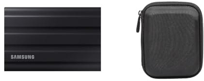 Samsung Portable SSD T7 Shield (MU-PE1T0S/EU), 1 TB, USB 3.2 Gen.2, 1.050 MB/s Lesen, 1.000 MB/s Schreiben, Schwarz + Amazon Basics Festplattentasche, schwarz
