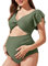 Harssidanzar femmes Summer Maternity Wear maillot de bain tout en un maillot de bain taille haute coupe moelleuse avec fourche à l'avant KL301EU,Vert olive,Taille S