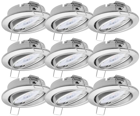 Oktaplex 9er Set Dijon Einbaustrahler LED 230V 3-Step dimmbar schwenkbar | 22mm Einbautiefe, Warmweiß 2700K, Lochmaß 68mm, 4,8W, 380lm, 110°, Deckenspots Chrom ultra flach