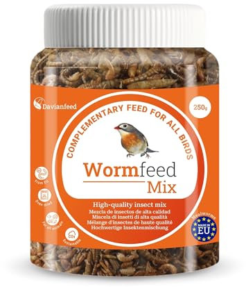 Wormfeed Mix - Miscela Insetti Premium 250 g - Larva di Tenebrio e Mosca per Uccelli, Rettili, Roditori, Pesci - Ricco di Proteine con Omega 3 e 6 - Allevato in Europa - Davianfeed